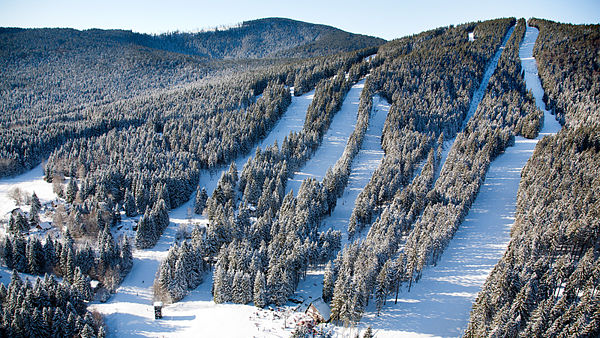 Lyžaři s pochodněmi
ozáří šumavský Špičák