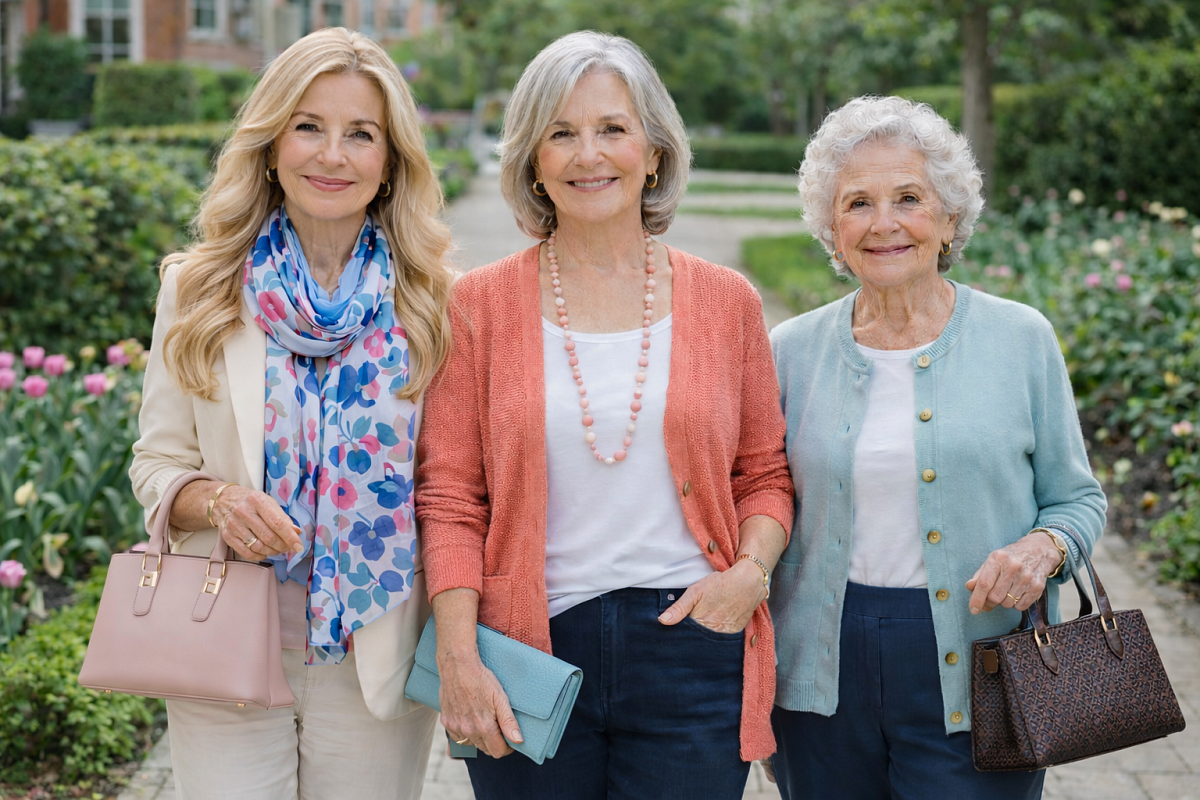 Svetřík, sako, šátek. Styl, se kterým je jaro vždy krásné. Bez ohledu na věk...