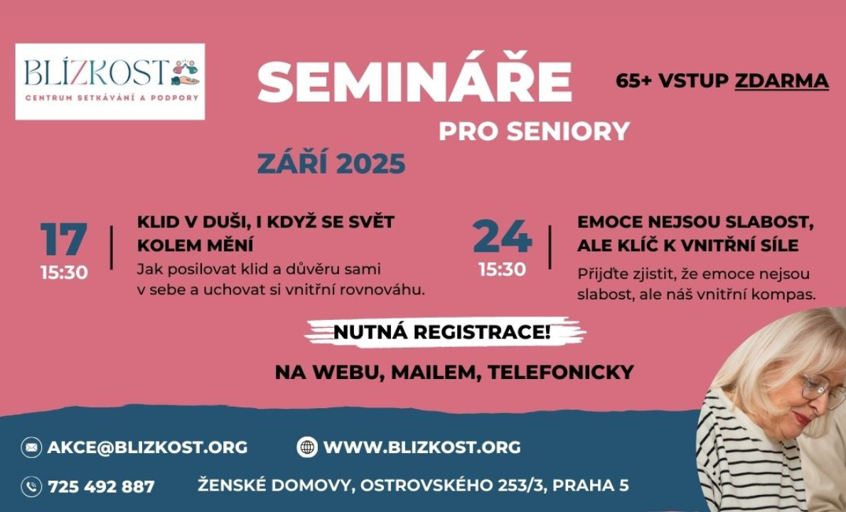 „Seminář pro seniory 65+ "Klid v duši, i když se svět kolem mění" (Praha, 17. 9.)