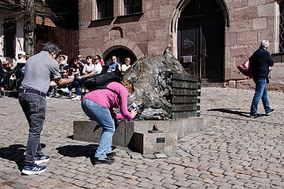 28 Fotí sochu zajíce, kterou inspiroval Dürerův obraz.