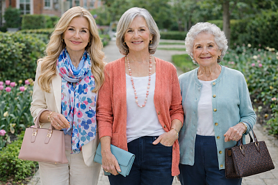 Svetřík, sako, šátek. Styl, se kterým je jaro vždy krásné. Bez ohledu na věk...