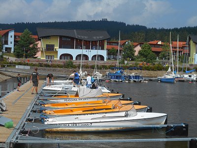 v dáli stezka korunami stromů