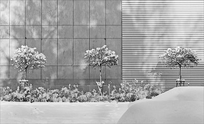 Zimní výzdoba na plechovém baráku ...