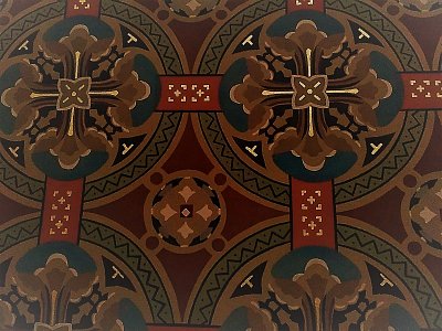 Detail jednoho z četných vzorů, které jsou však velmi různorodé a krásně sladěné.