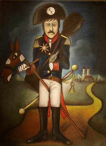 Karikatura K. K. jako Napoleona od Vlastimila Třešňáka (80. léta). Odkazuje na zpěvákovu neústupnou povahu a "donkichotské" vzdorování tlakům politické moci.