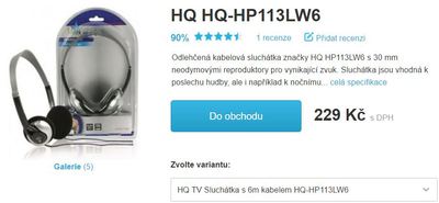 sluchátka se šňůrou 6m