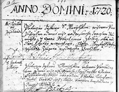 zápis svatby J. Richtera 8.9.1720